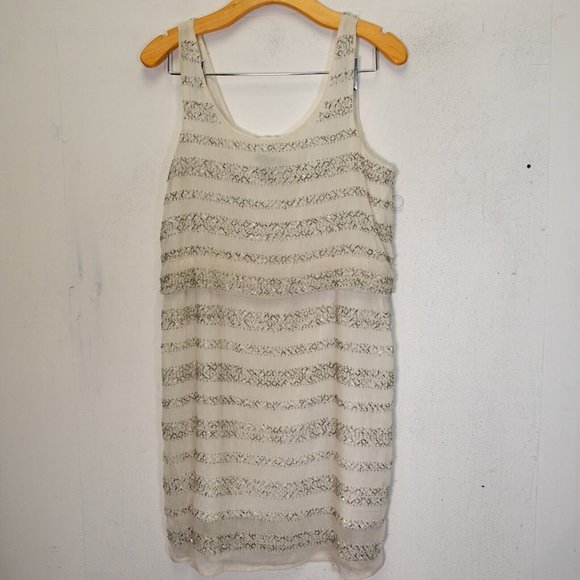 Aqua Dress Medium‎ Mini White Sequins Party Tank Blouson Sparkle 90s Retro - Picture 1 of 8